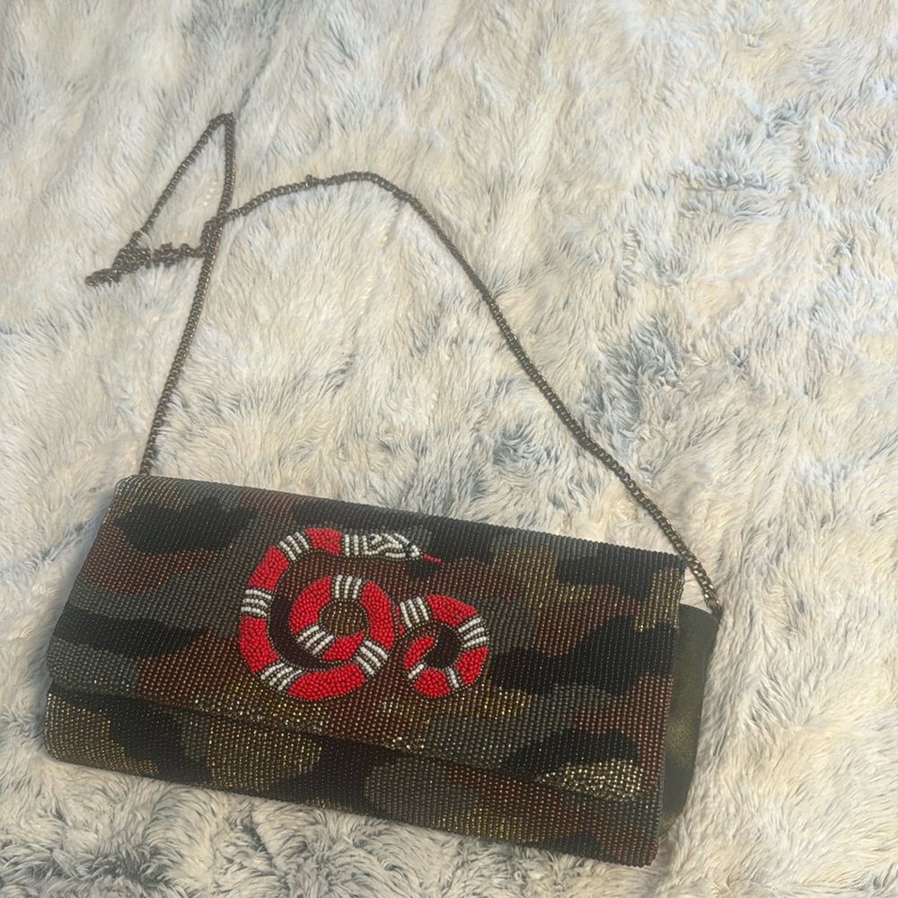 Hand made beaded crossbody camouflage bag